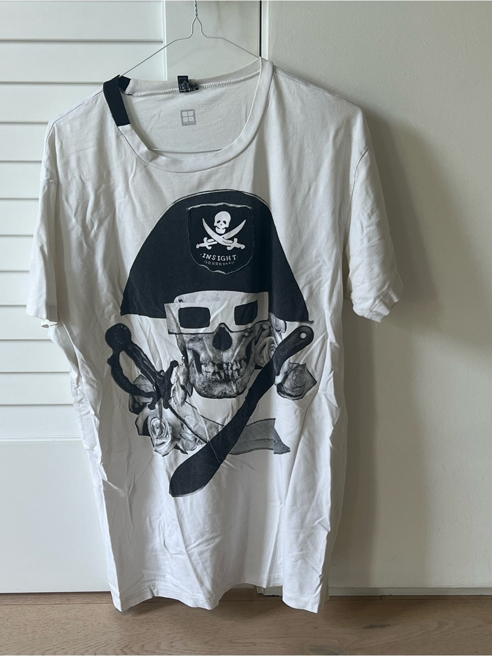 Insight White Tee with Black Pirate Skull Graphic